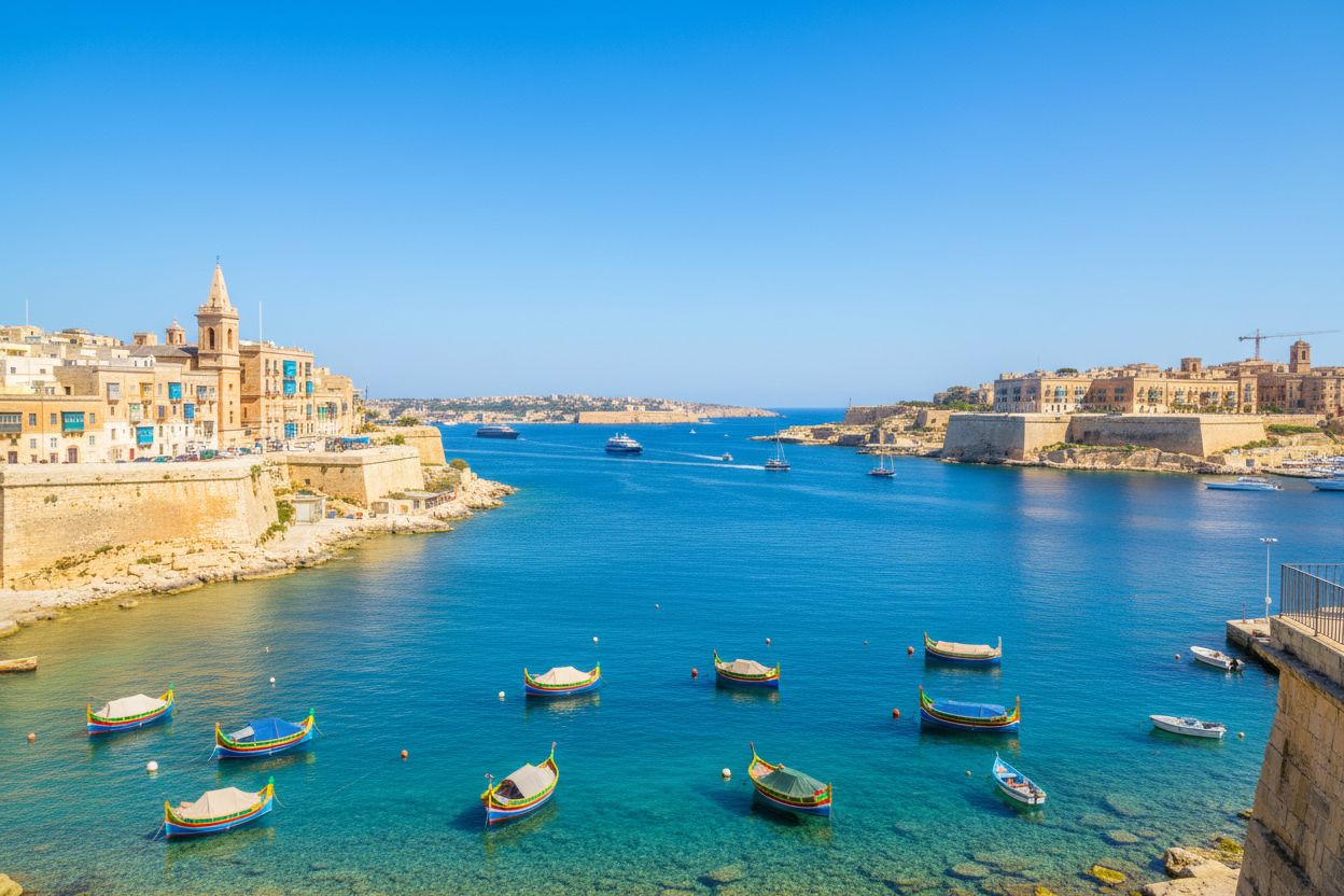 Malta - porto di Valletta con architettura barocca e mare azzurro