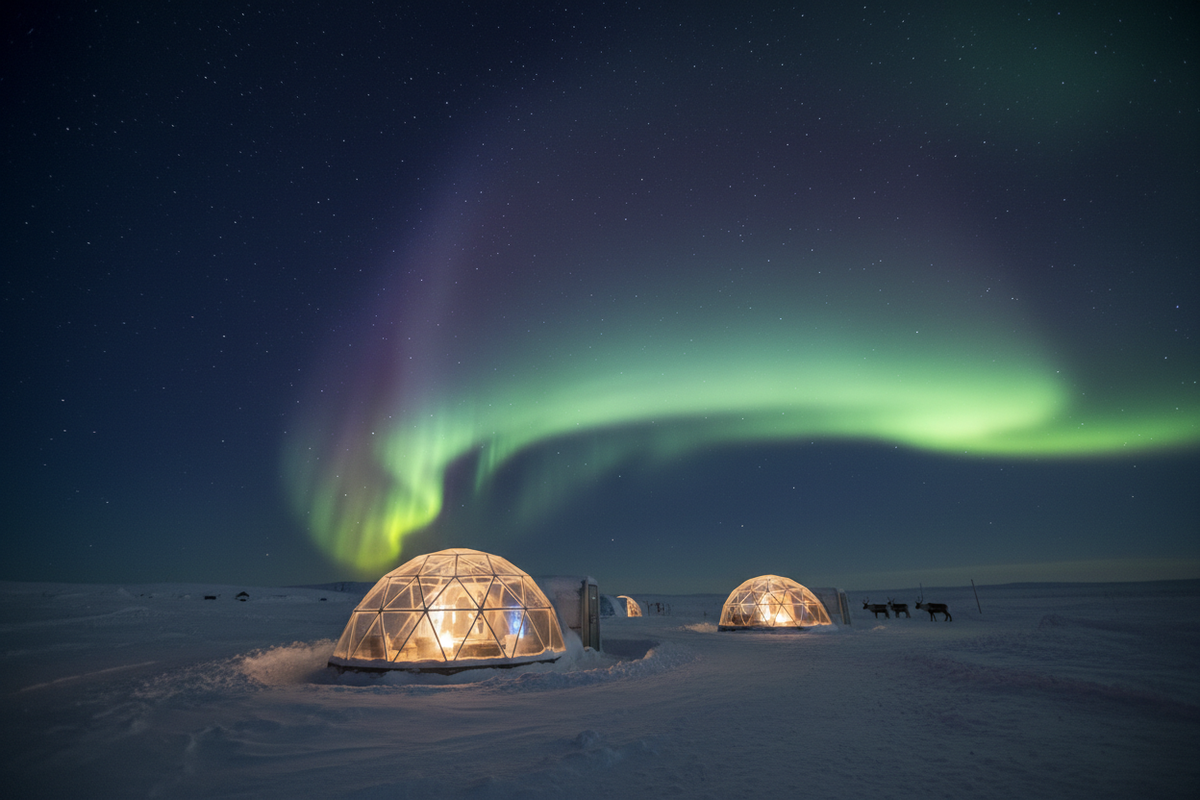 Lapponia - Aurora Boreale e Igloo di Vetro sotto il cielo artico