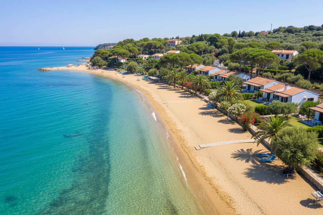 Calabria costa con mare turchese e residence tra i pini