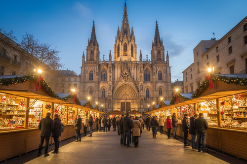 Barcellona - Mercatini di Natale davanti alla Cattedrale Gotica